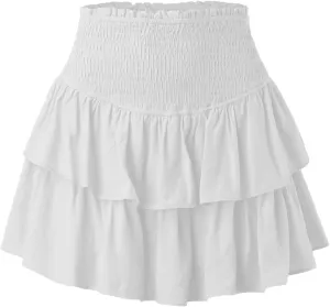 Women Pleated Mini Skirt Y2K Ruffle Low Waist Layered Pleated Flowy Skirt A Line Mini Underskirt