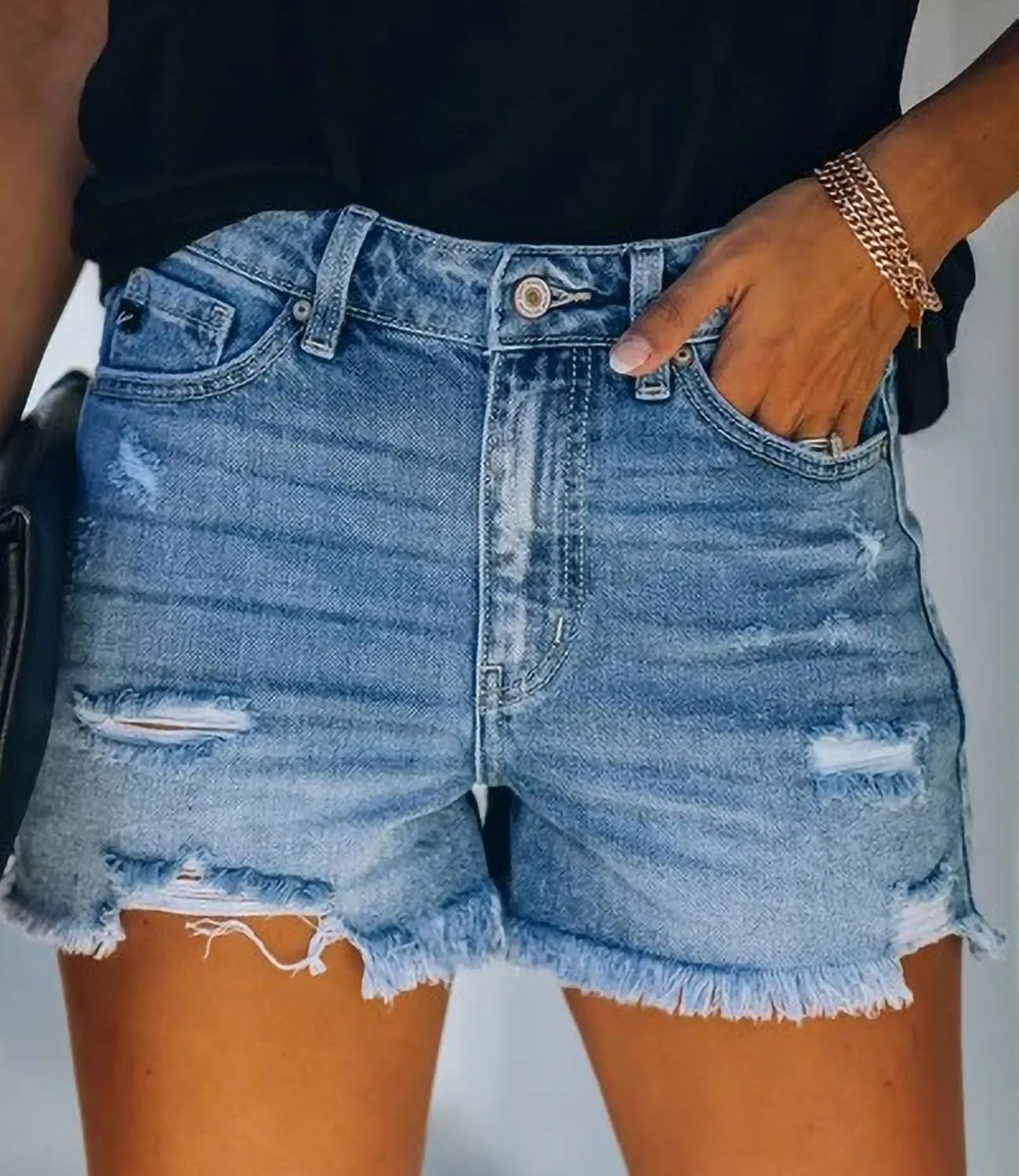 Women Ripped Jean Shorts Stretchy Distressed Denim Shorts with Pockets