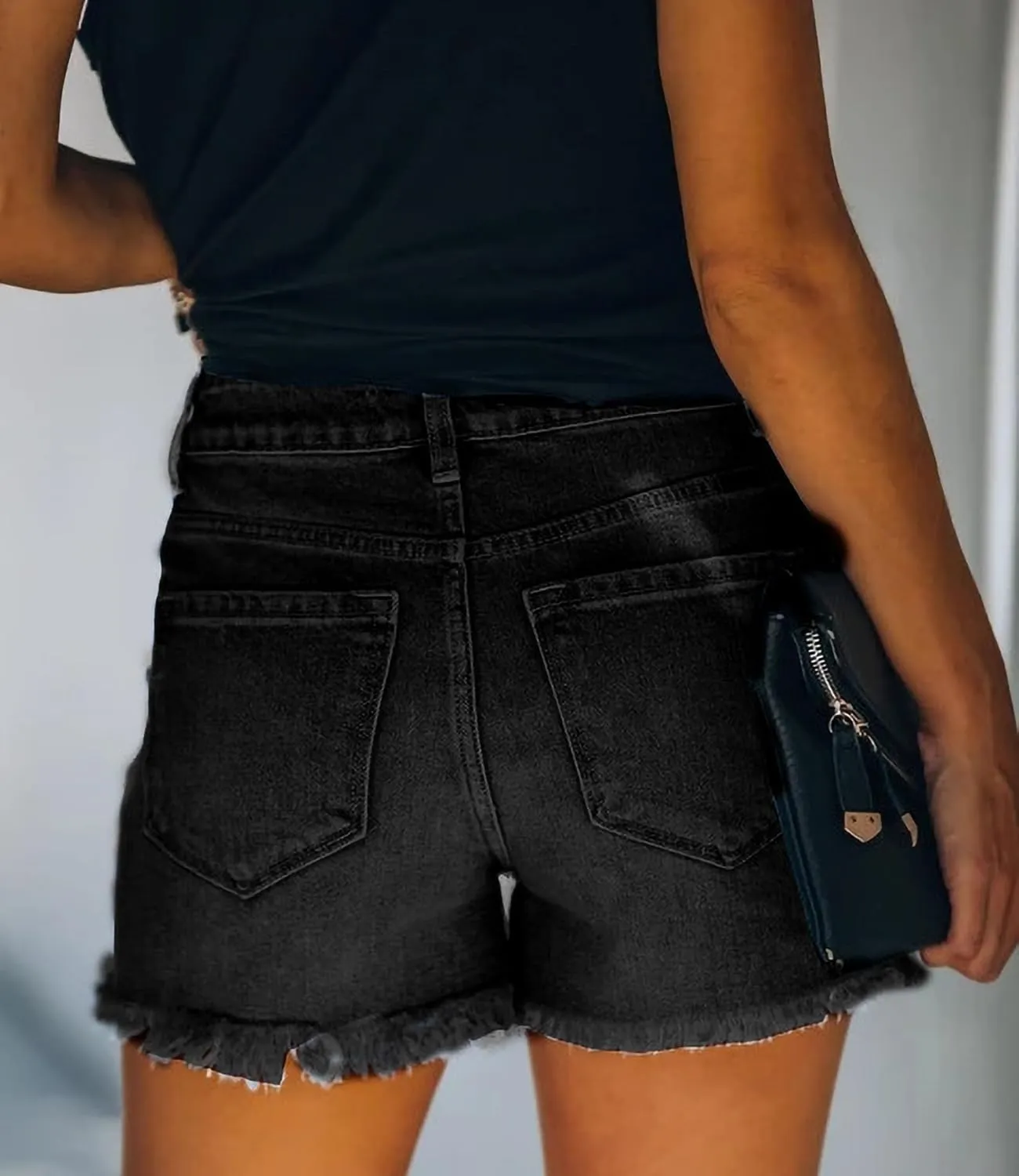 Women Ripped Jean Shorts Stretchy Distressed Denim Shorts with Pockets