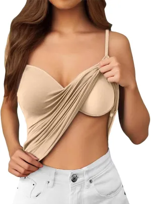 Women Shelf Bra Camisoles Tops Adjustable Strap Cami Tank Seamless Cotton Layering Undershirts