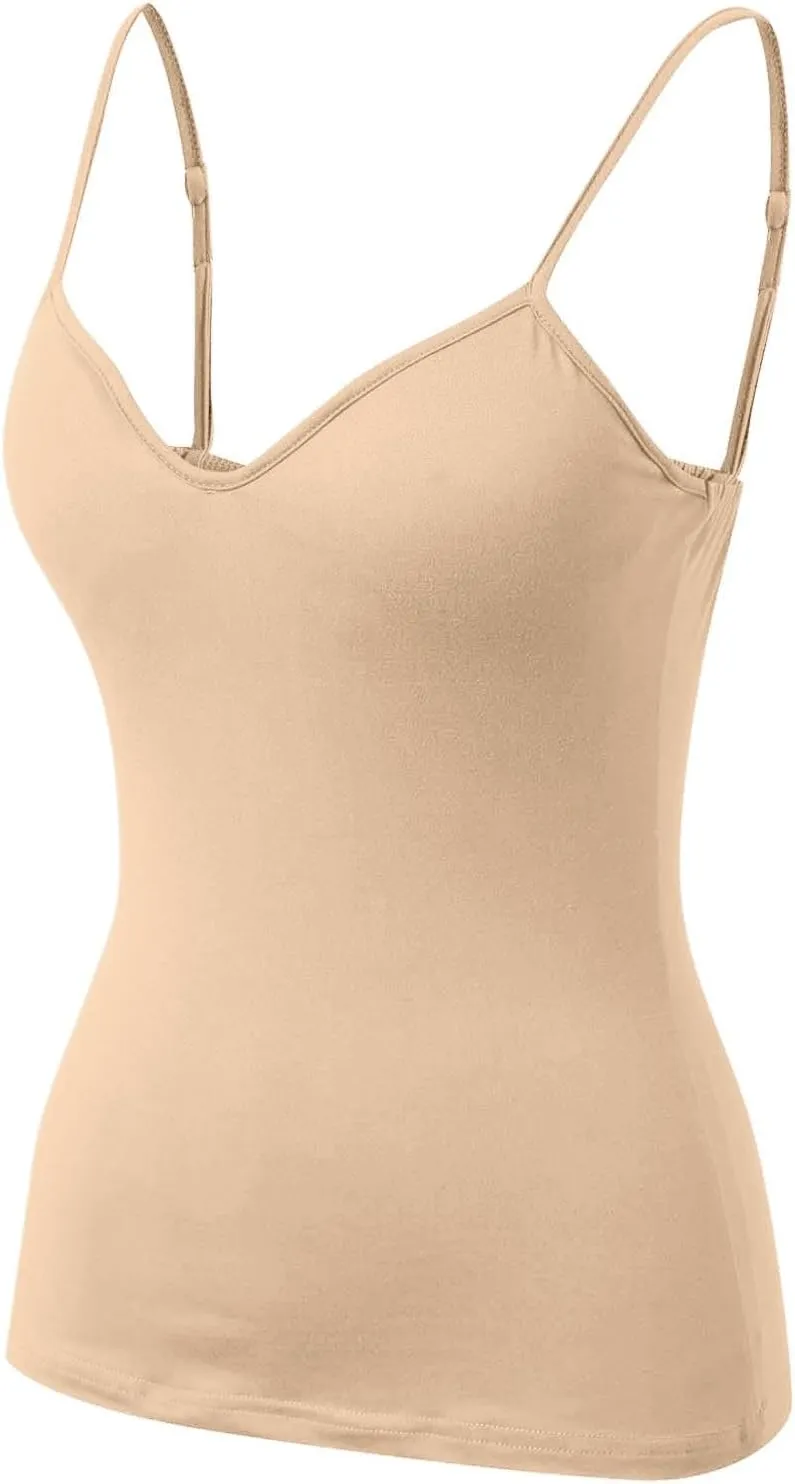 Women Shelf Bra Camisoles Tops Adjustable Strap Cami Tank Seamless Cotton Layering Undershirts