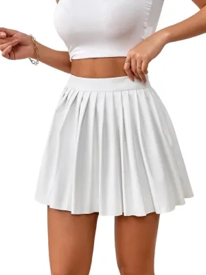 Women Simple Mini Skirt Solid Pleated Mini Skirt High Waist