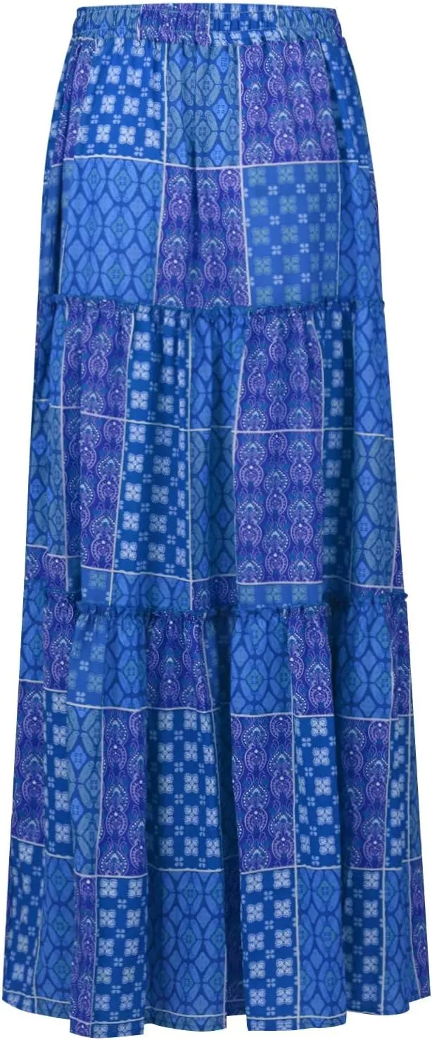Women Skirt High WAIS Flowy Maxi Skirt Bohemian A-Line Tube Dress Floral Print Casual Smocked 2025 Summer Skirts