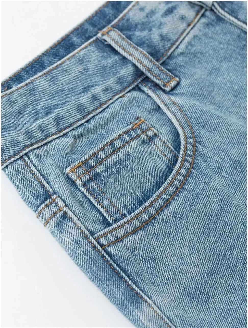 Women Split Denim Skirt Mid Length Slimming A-Line Skirt