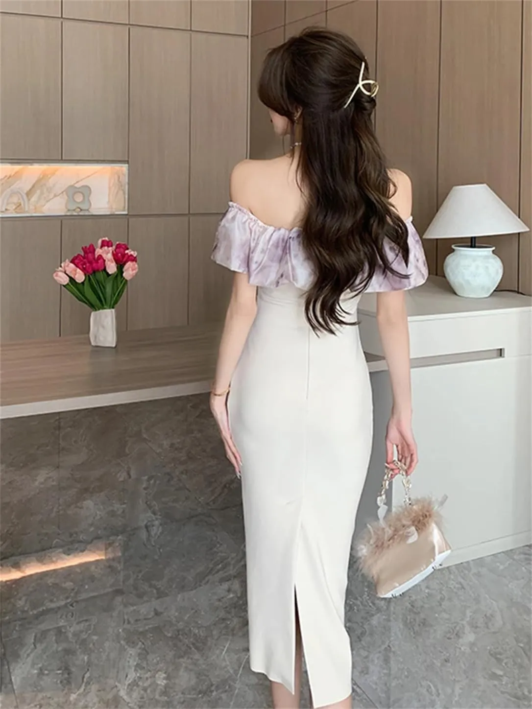 Women Summer Long Evening Dress Ladies Sexy Off-Shoulder Wrap Hip Midi Party Birthday Vestido