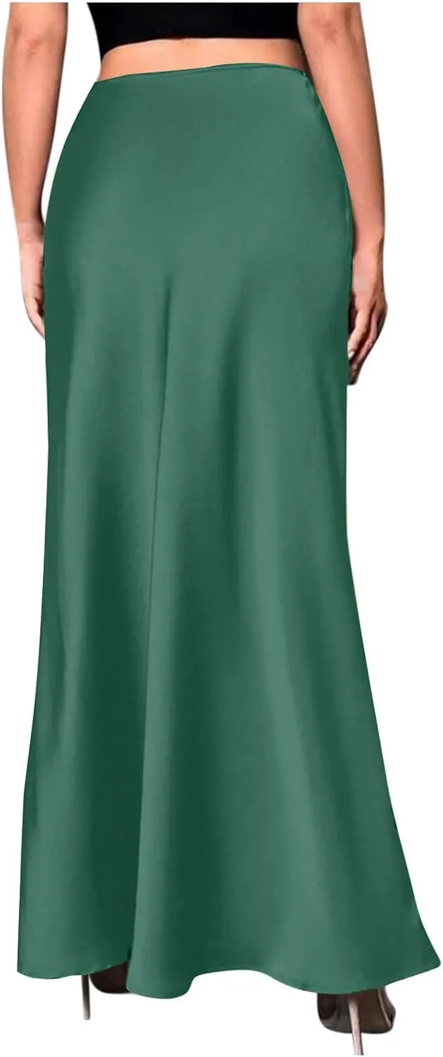 Women Summer Skirt 2025 Elegant Silk High Waist Maxi Skirts Elastic A Line Long Dress Cocktail Party Clothes