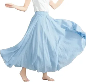 Women Summer Vintage Solid Color High Waisted Loose A-Line Skirt