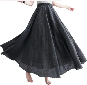 Women Summer Vintage Solid Color High Waisted Loose A-Line Skirt