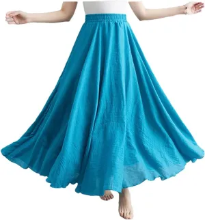 Women Summer Vintage Solid Color High Waisted Loose A-Line Skirt