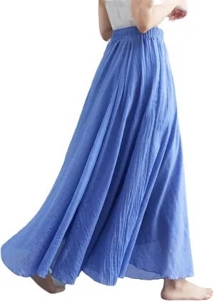 Women Summer Vintage Solid Color High Waisted Loose A-Line Skirt