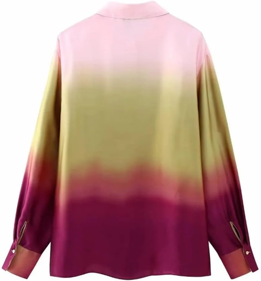 Women Tie-Dyed Shirts and Dress Long Sleeve Single Breasted Blouse Sleeveless Dress Casual Outwear