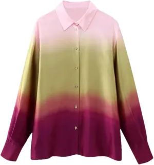 Women Tie-Dyed Shirts and Dress Long Sleeve Single Breasted Blouse Sleeveless Dress Casual Outwear