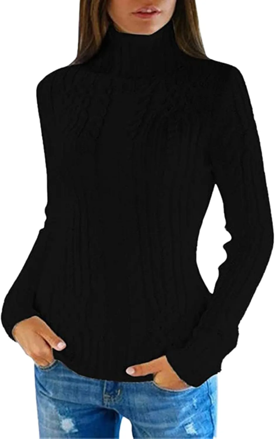Women Turtleneck Sweater Casual Long Sleeve Pulover Sweaters Chunky Warm Ribbed Cable Knit Tops Jumpers Blouses