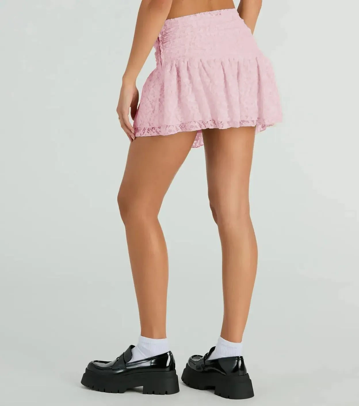 Women Y2k Floral Lace Mini Skirt Low Rise Layered Pleated Skirts Flowy Ruffled A-Line Short Skirts Streetwear