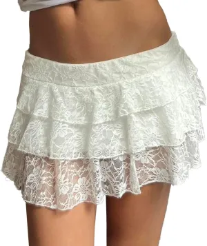 Women Y2k Lace Mini Skirt Layered Flowy Short Skirt Pleated Ruffle Half Slip Skirt Going Out Streetwear