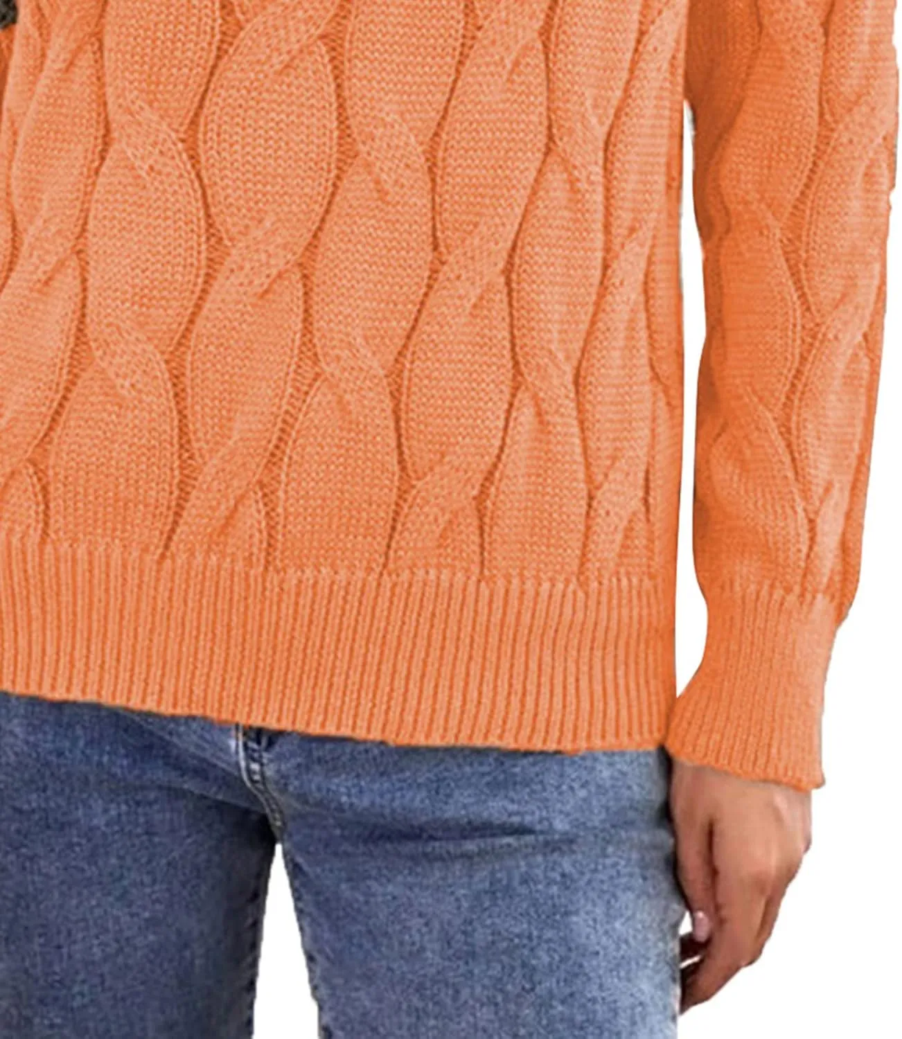 Women's 2024 Casual Long Sleeve Round Neck Cable Knit Solid Color Fall Winter Chunky Pullover Sweater Pullover Tops