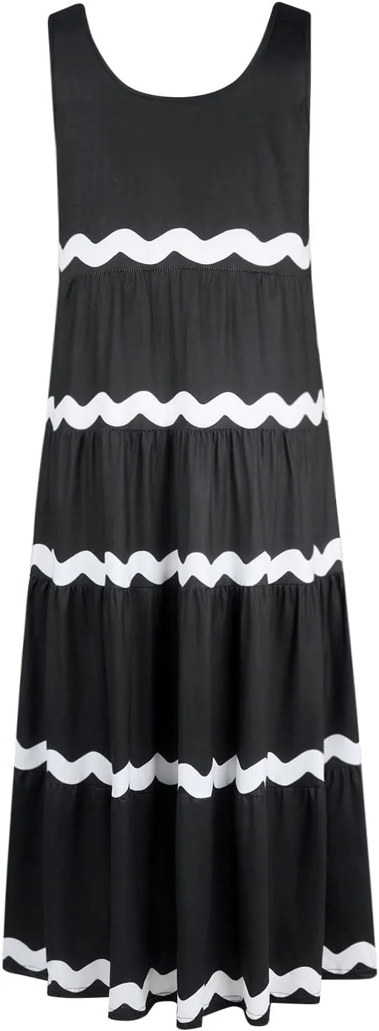 Women's 2024 Summer Boho Spaghetti Strap Flowy Ruffle Hem A Line Beach Casual Long Maxi Sundresses Vacation Party Dress