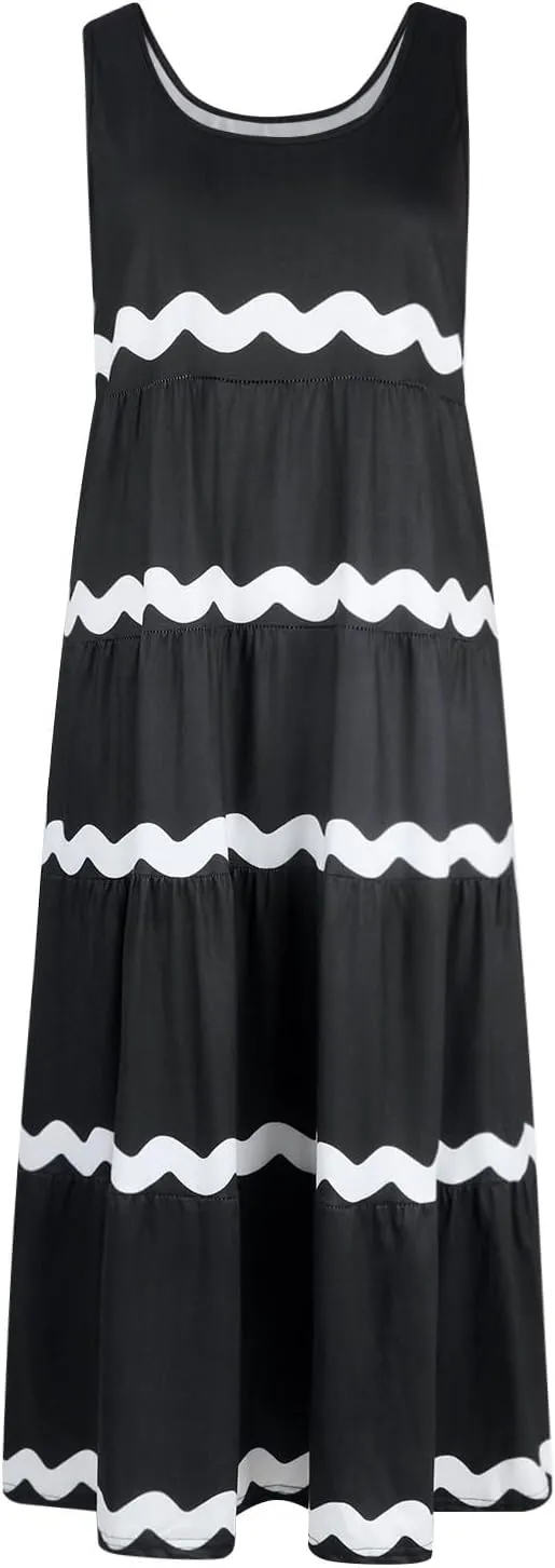 Women's 2024 Summer Boho Spaghetti Strap Flowy Ruffle Hem A Line Beach Casual Long Maxi Sundresses Vacation Party Dress