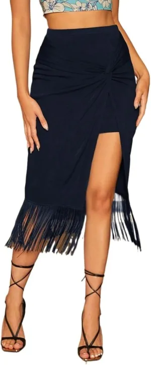 Women's 2025 Casual Maxi Long Skirts Solid Color Slit A-Line Skirt