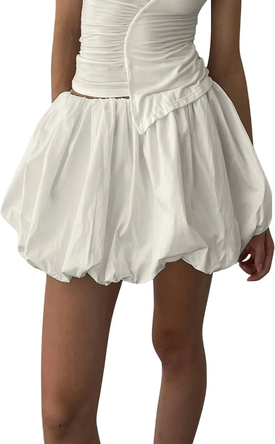 Womens Bubble Mini Skirt Y2K Vintage Elastic Waist Pleated Puff Skirts Loose Fit Cute A Line Flare Fairy Streetwear