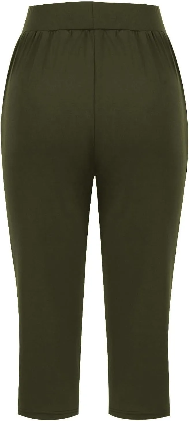 Women's Capri Pants Dressy Casual Cropped Leggings Lightweight High Waist Pants Workout Yoga Sweatpants with Pockets