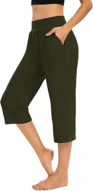 Women's Capri Pants Dressy Casual Cropped Leggings Lightweight High Waist Pants Workout Yoga Sweatpants with Pockets