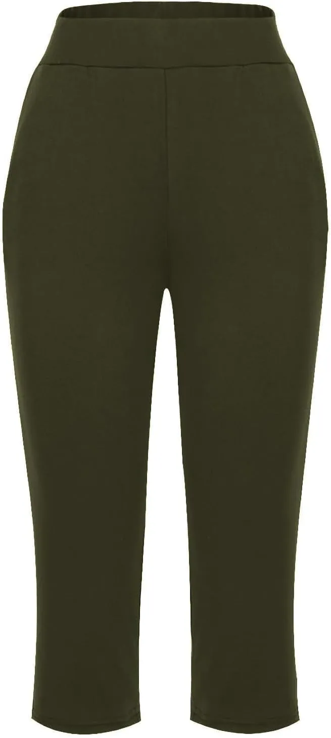 Women's Capri Pants Dressy Casual Cropped Leggings Lightweight High Waist Pants Workout Yoga Sweatpants with Pockets