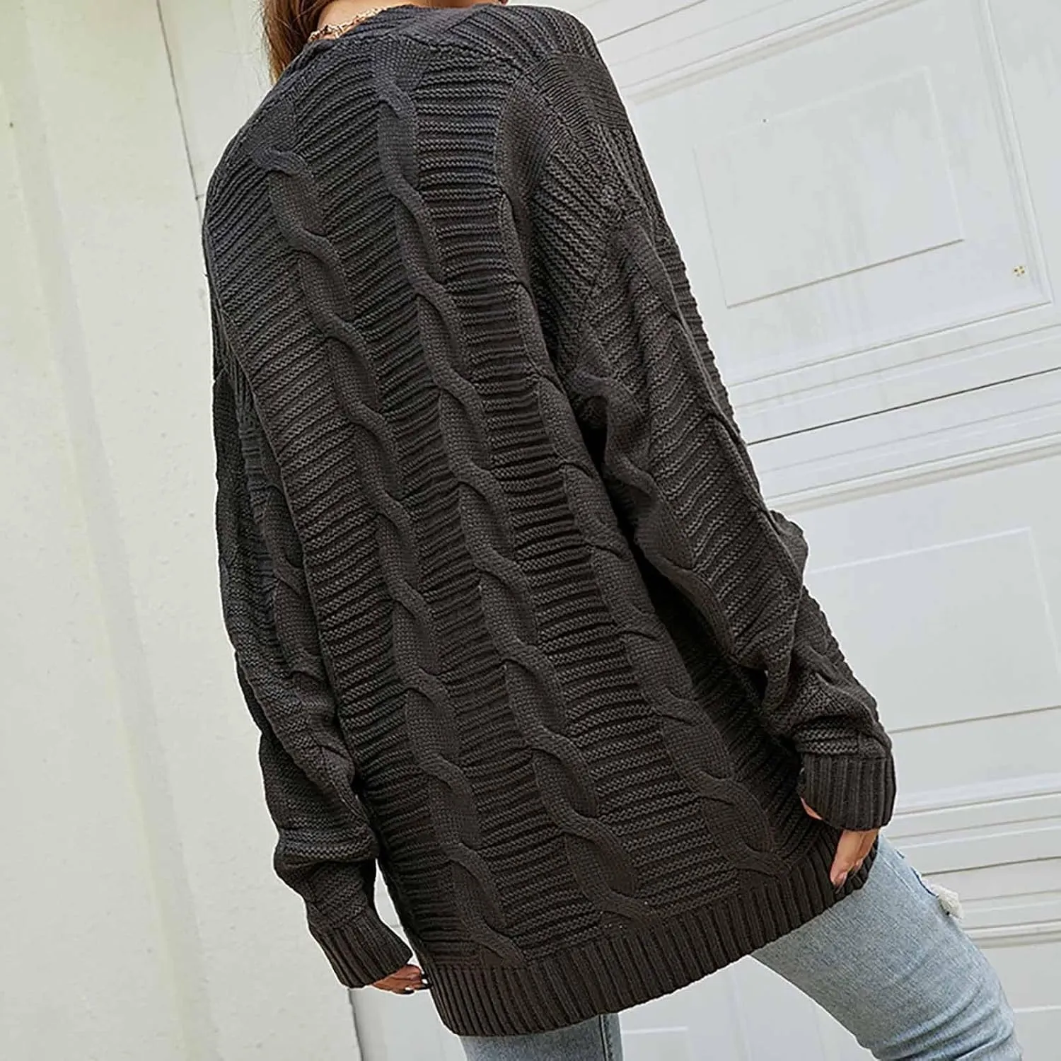 Womens Cardigan Lightweight Long Sleeve Cardigan Color Block Cable Knit Open Front Cardigan with Pockets