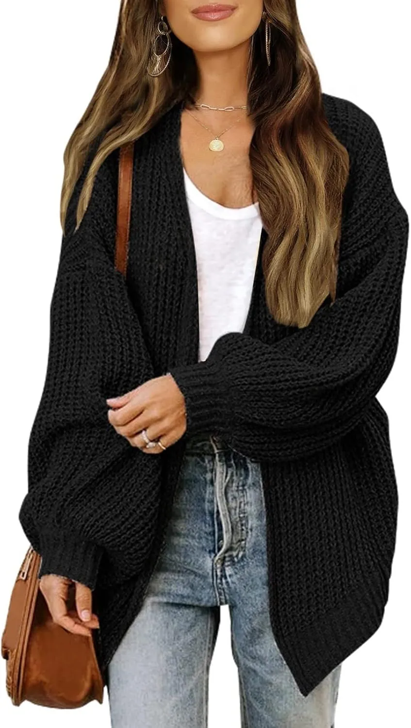Women's Cardigan Open Front Long Lantern Sleeve Sweater Coats Fall 2024 Oversized Chunky Knit Outwear with Pockets