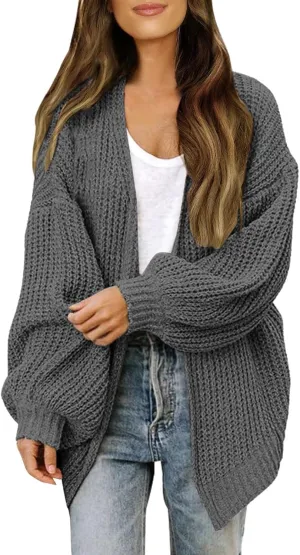 Women's Cardigan Open Front Long Lantern Sleeve Sweater Coats Fall 2024 Oversized Chunky Knit Outwear with Pockets