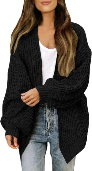 Women's Cardigan Open Front Long Lantern Sleeve Sweater Coats Fall 2024 Oversized Chunky Knit Outwear with Pockets