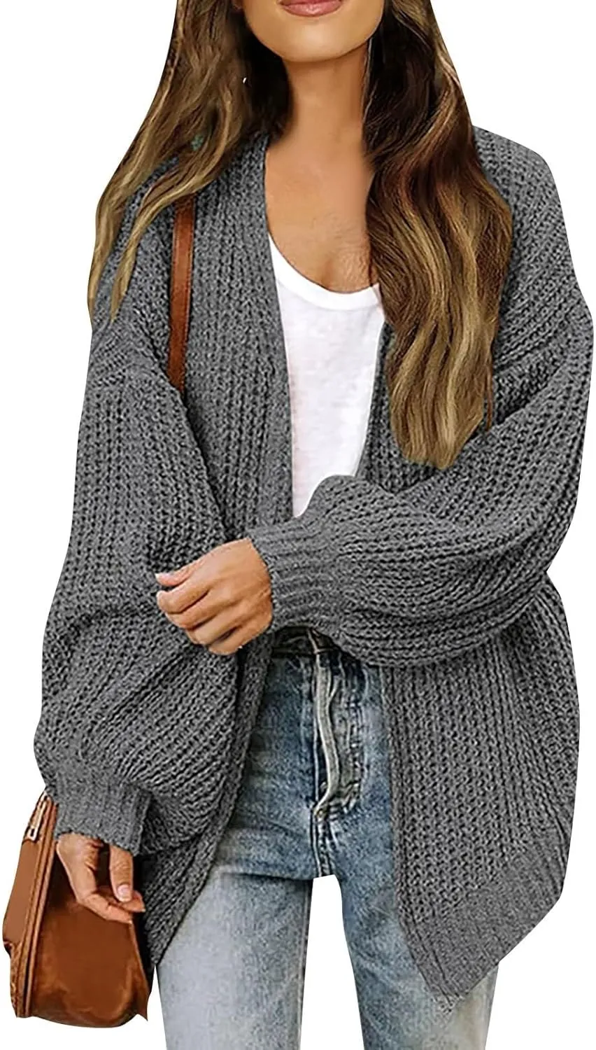 Women's Cardigan Open Front Long Lantern Sleeve Sweater Coats Fall 2024 Oversized Chunky Knit Outwear with Pockets