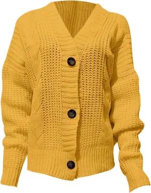 Women's Cardigan Sweater 2024 Fall Winter Casual Long Sleeve Open Front Cardigans Button Down Knit Chunky Outwear Coats