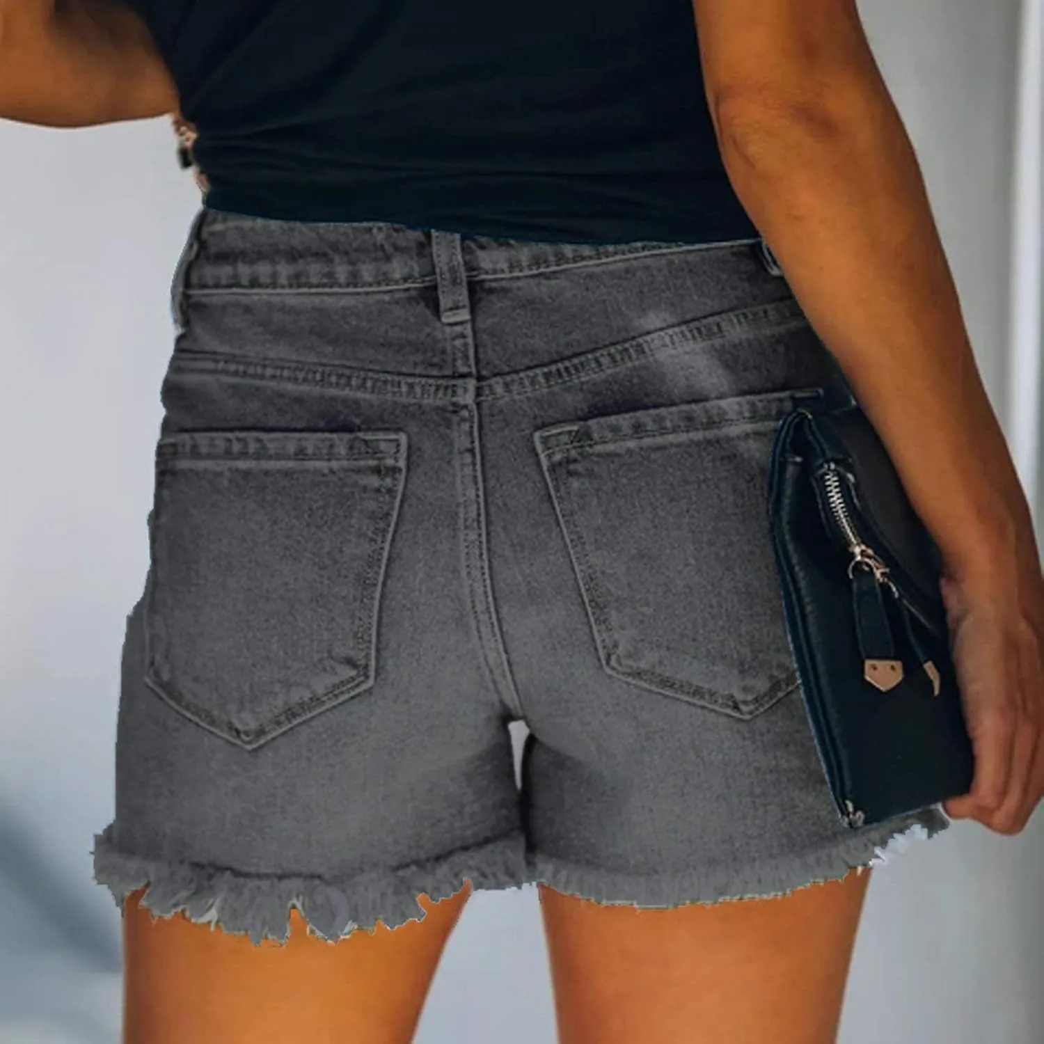 Womens Casual High Waisted Denim Shorts Frayed Raw Hem Ripped Jeans Shorts Cut Off Denim Hot Short Summer Jean Shorts
