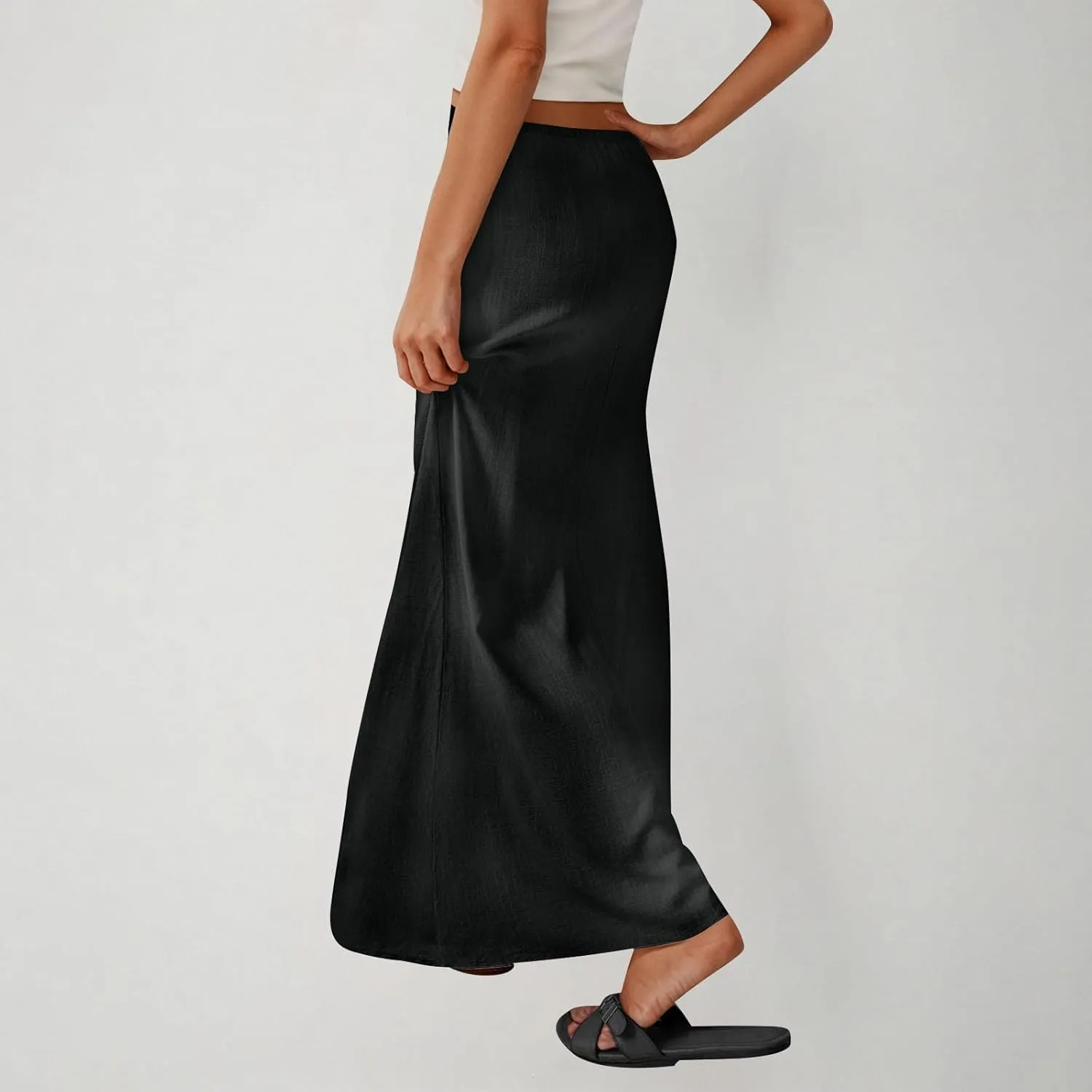 Women's Casual Long Skirts Drawstring Low Waist Maxi Skirt Summer Solid Color Loose Lightweight Beach Dress 2025