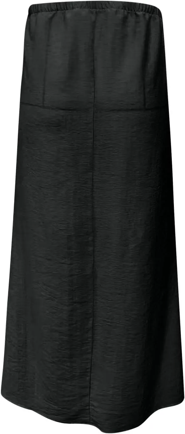 Women's Casual Long Skirts Drawstring Low Waist Maxi Skirt Summer Solid Color Loose Lightweight Beach Dress 2025