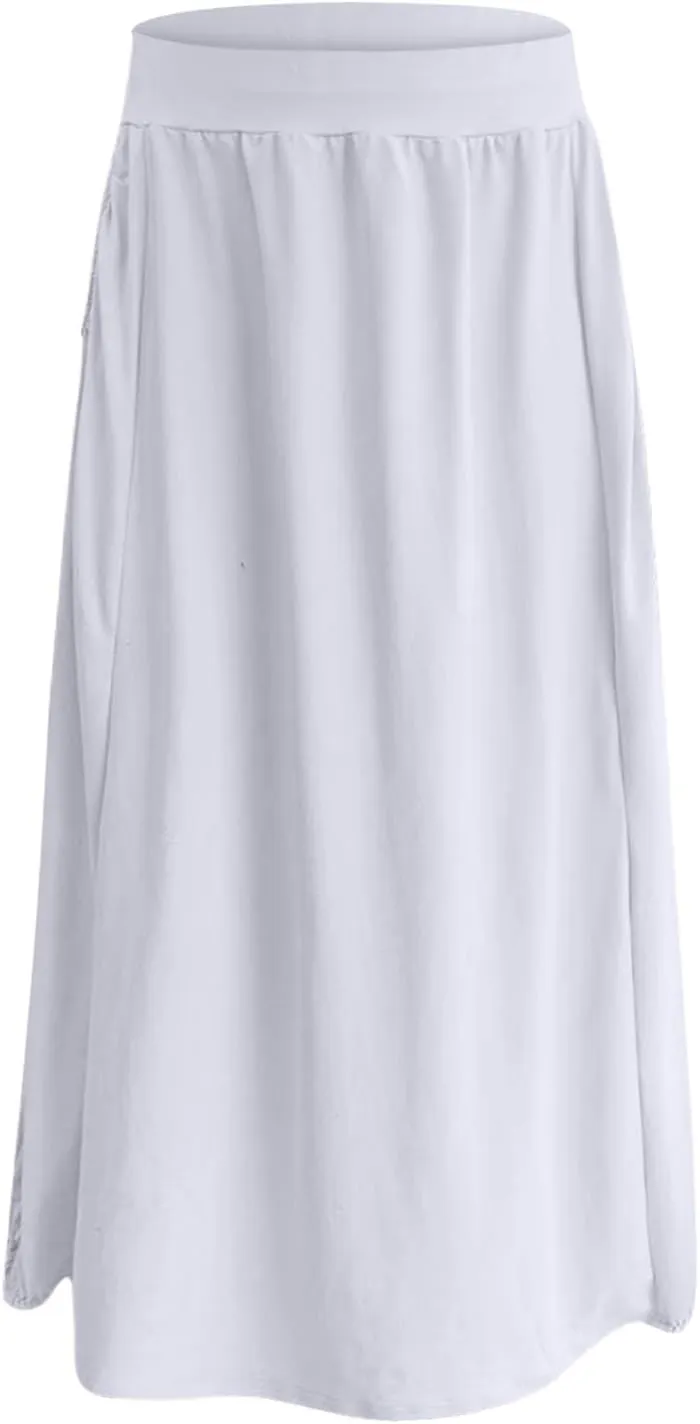 Womens Casual Maxi Skirts Trendy Elastic Waist Loose Long Skirt with Pocket Summer Solid Beach Vacation Outfits 2025