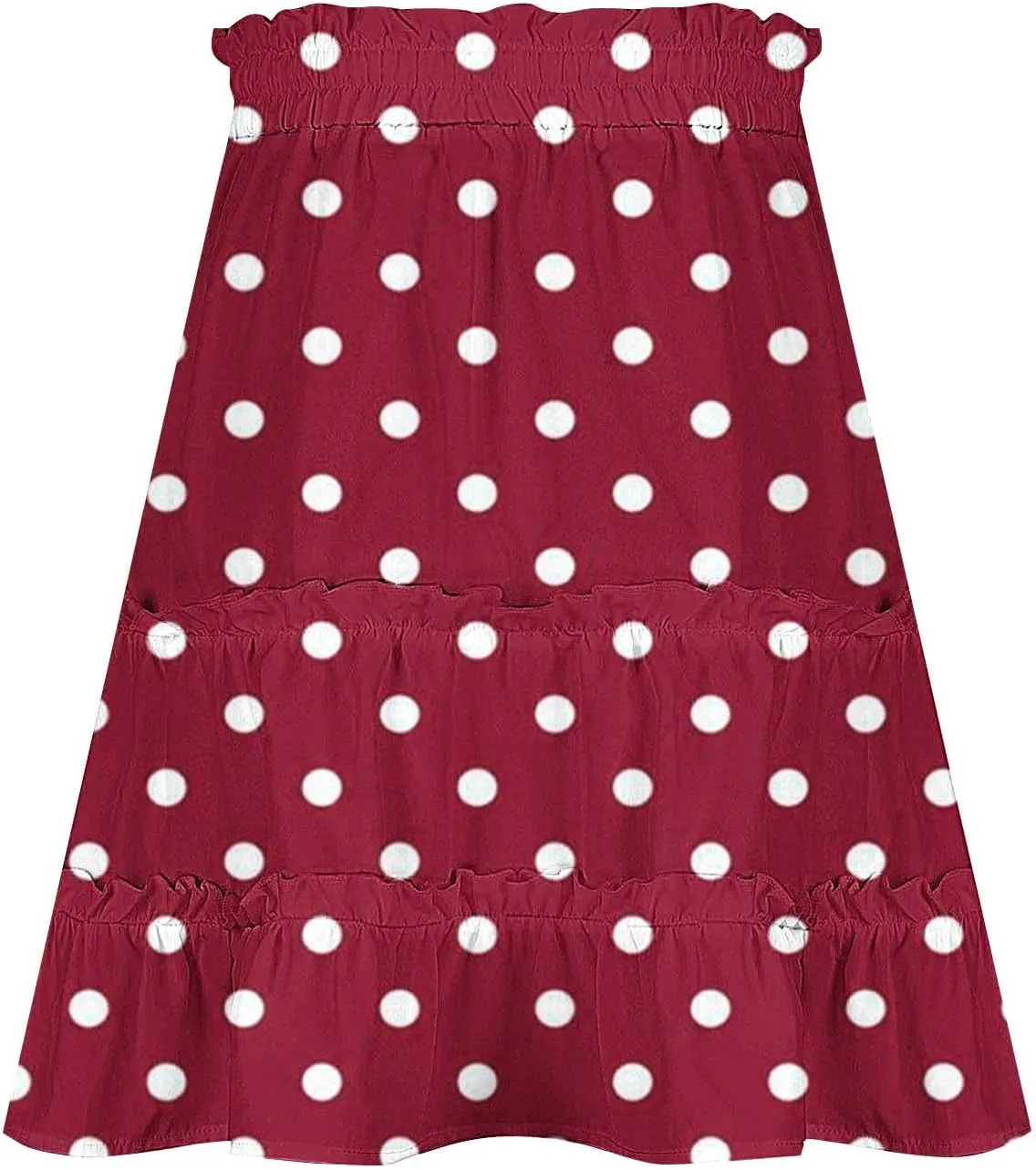 Women's Casual Summer Skirts High Waist Pleated Skirts A-Line Flowy Swing Tiered Skirt Polka Dots Beach Skirt