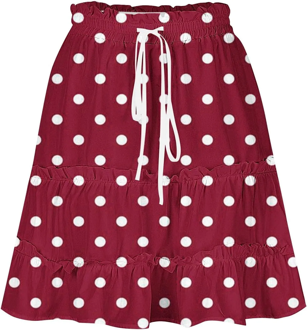 Women's Casual Summer Skirts High Waist Pleated Skirts A-Line Flowy Swing Tiered Skirt Polka Dots Beach Skirt