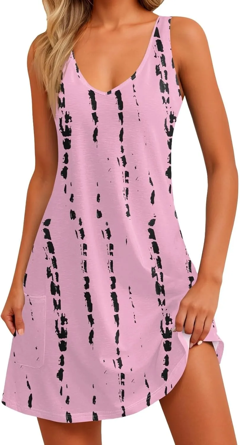 Women's Casual Sundress with Pockets Summer Boho Beach Dress Floral Blouses for Women T-Shirts Casual Dresses