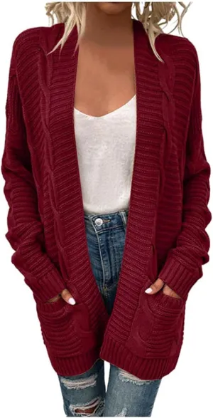 Womens Chunky Sweater Open Front Cardigans Baggy Lightweight Cable Knit Long Cardigan Sweaters Trendy Outwear Coats