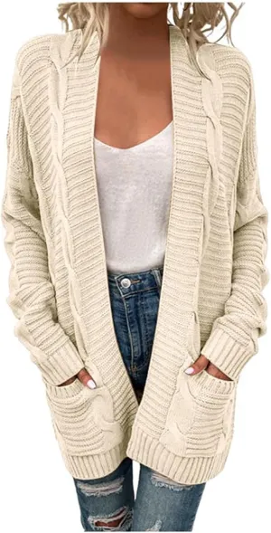 Womens Chunky Sweater Open Front Cardigans Baggy Lightweight Cable Knit Long Cardigan Sweaters Trendy Outwear Coats