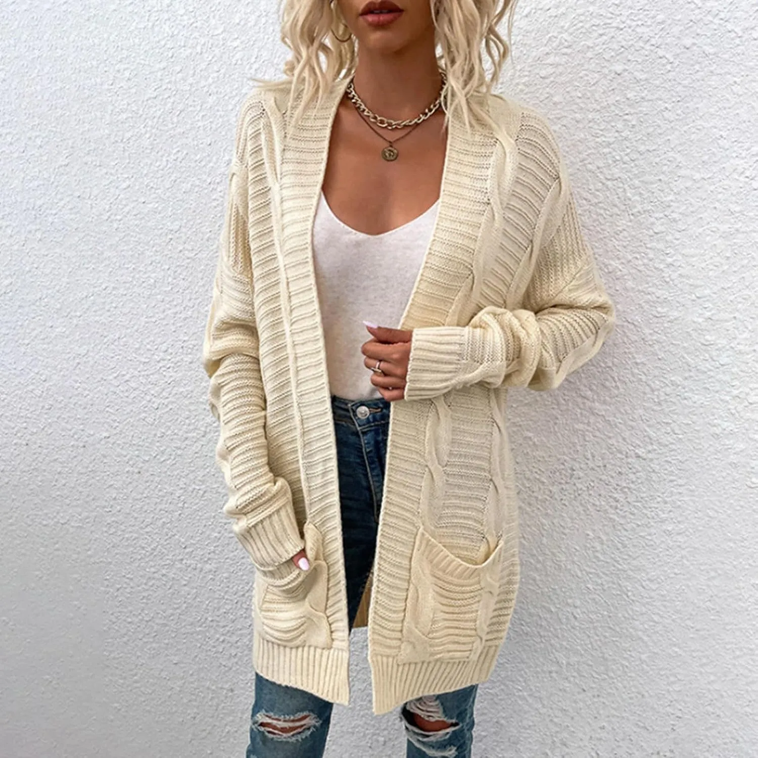 Womens Chunky Sweater Open Front Cardigans Baggy Lightweight Cable Knit Long Cardigan Sweaters Trendy Outwear Coats