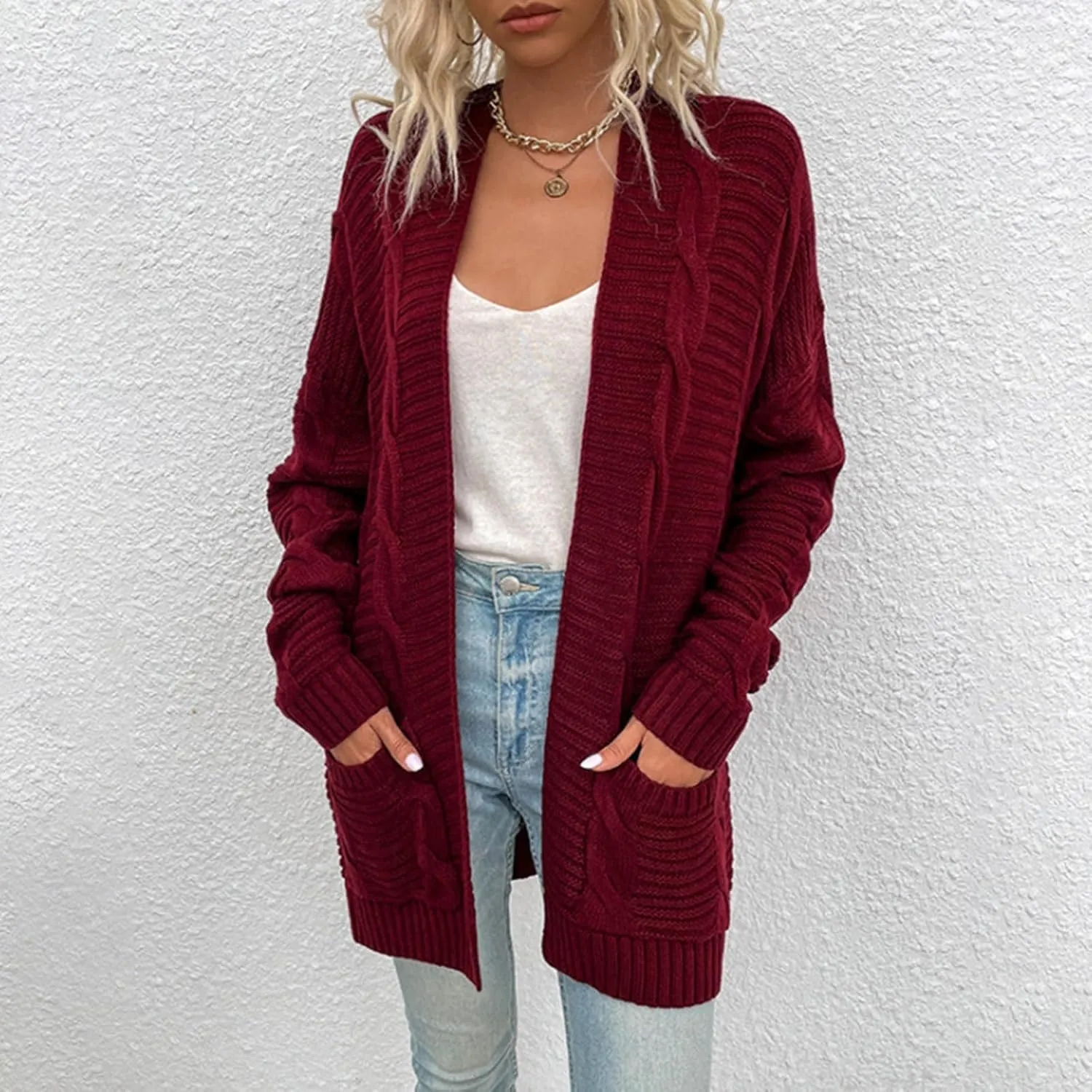 Womens Chunky Sweater Open Front Cardigans Baggy Lightweight Cable Knit Long Cardigan Sweaters Trendy Outwear Coats