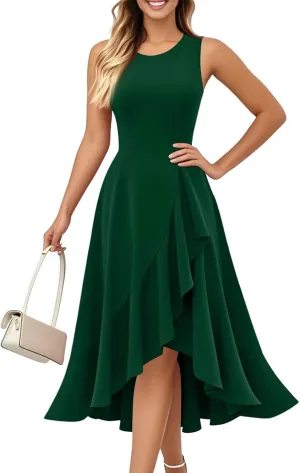 Women's Cocktail Party Formal Wedding Guest Church Dresses Sleeveless Midi Modest Graduation Prom Evening Dress