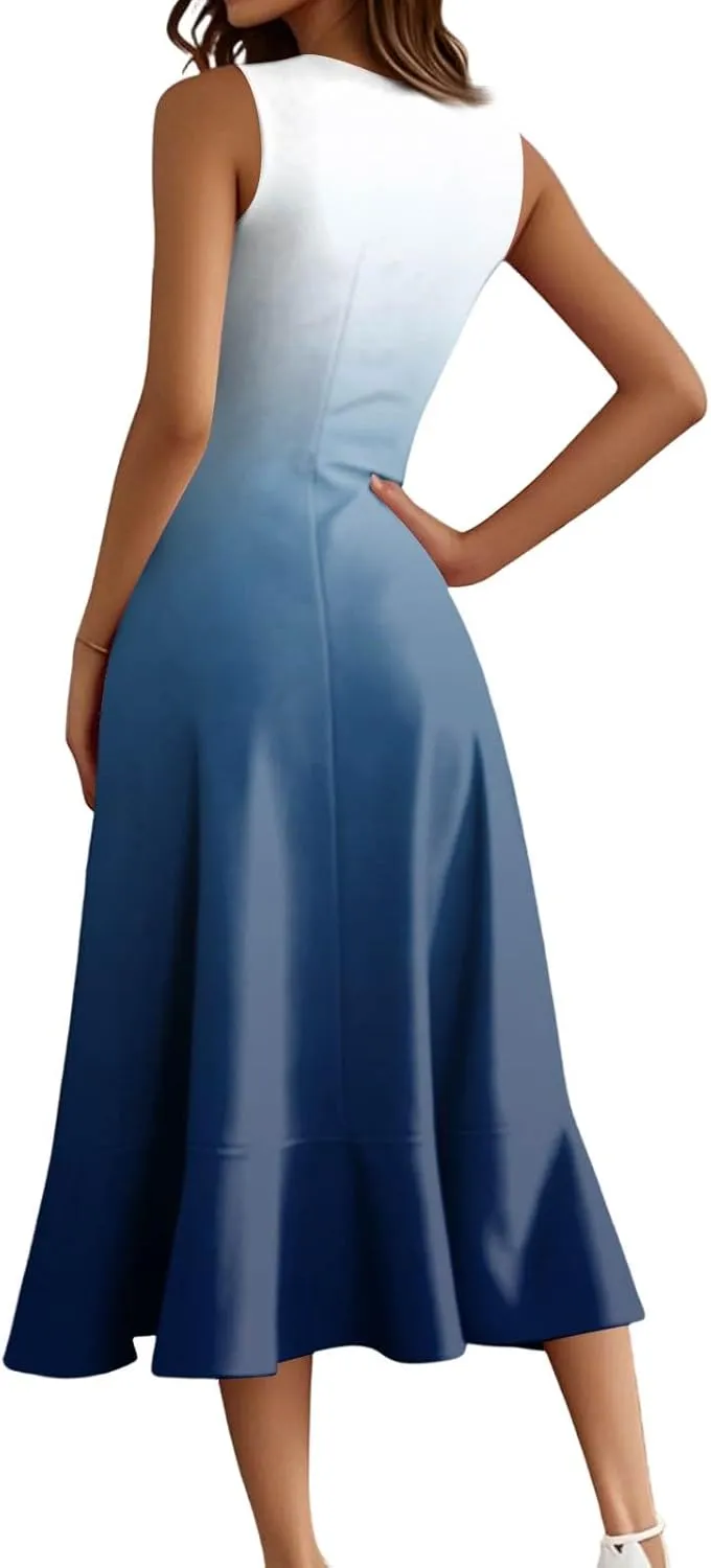 Women's Cocktail Party Formal Wedding Guest Church Dresses Sleeveless Midi Modest Graduation Prom Evening Dress