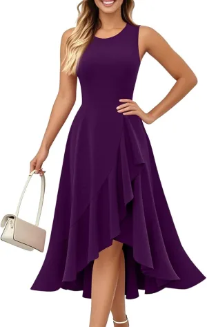 Women's Cocktail Party Formal Wedding Guest Church Dresses Sleeveless Midi Modest Graduation Prom Evening Dress