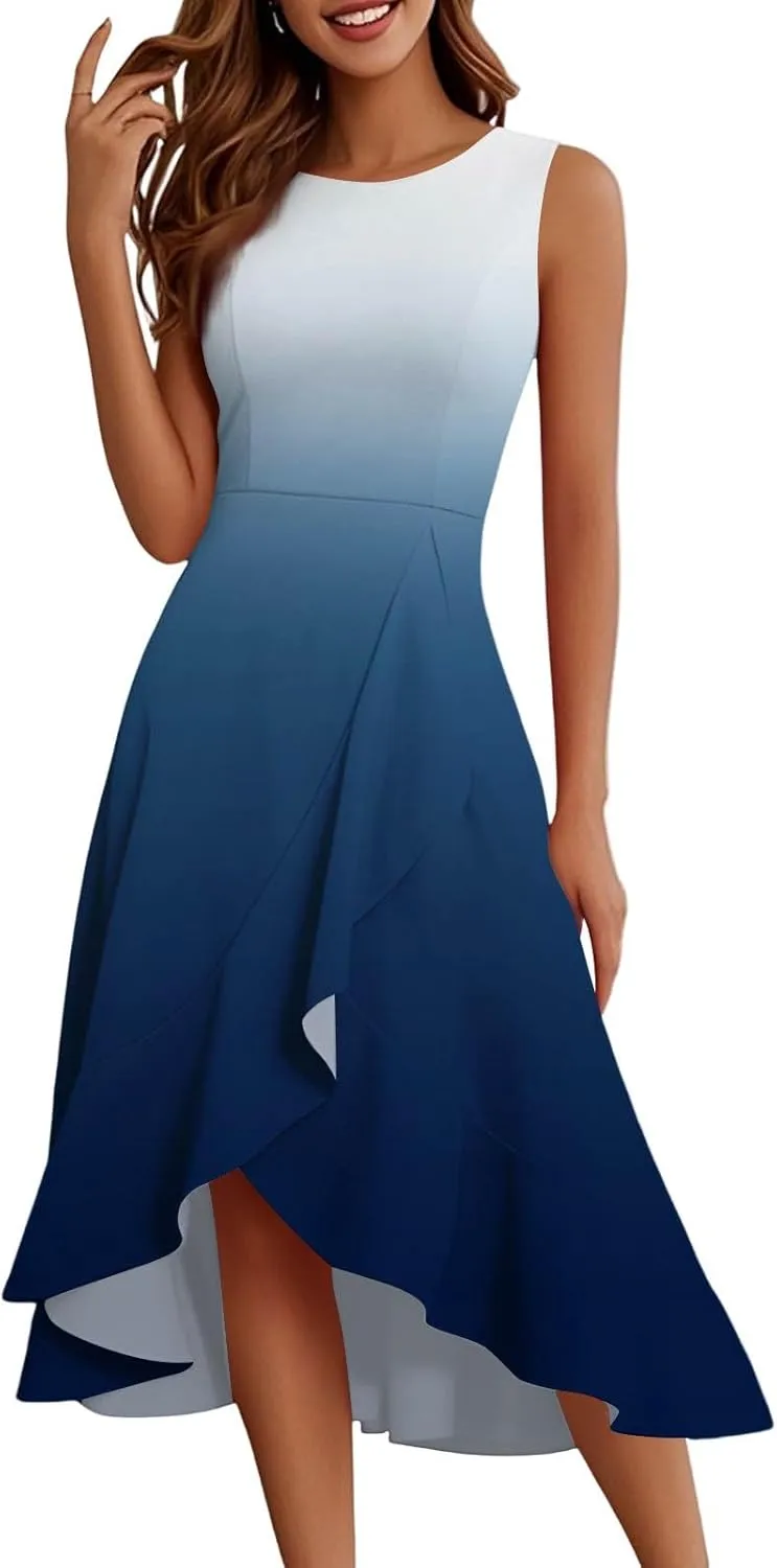 Women's Cocktail Party Formal Wedding Guest Church Dresses Sleeveless Midi Modest Graduation Prom Evening Dress