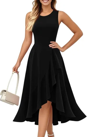 Women's Cocktail Party Formal Wedding Guest Church Dresses Sleeveless Midi Modest Graduation Prom Evening Dress