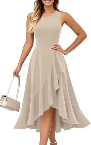 Women's Cocktail Party Formal Wedding Guest Church Dresses Sleeveless Midi Modest Graduation Prom Evening Dress